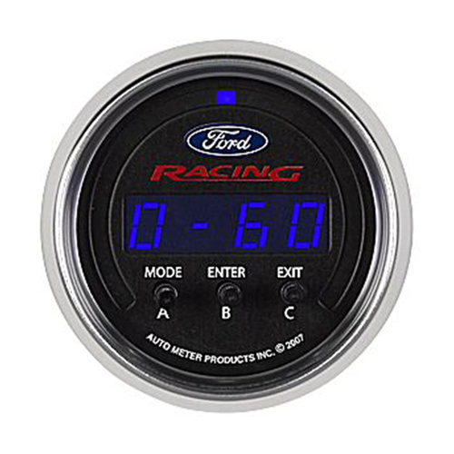 Autometer Gauge, For Ford Racing, PERF METER, 2 1/16 in., 1/4 MILE/HP/0-60/60-0/G FORCES, Digital,