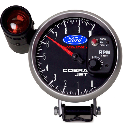Autometer Gauge, For Ford Racing, Tachometer, 5 in., 0-10K RPM, Pedestal w/ EXT. Shift-Lite, Each