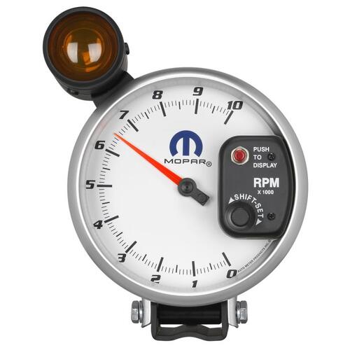 Autometer Gauge, Tachometer, 5", 10K Rpm, Pedestal W/ Ext. Shift-Lite, White, Mopar, Mopar
