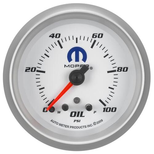Autometer Gauge, Oil Press, 2 5/8", 100Psi, Stepper Motor W/ Peak & Warn, White, Mopar, Mopar