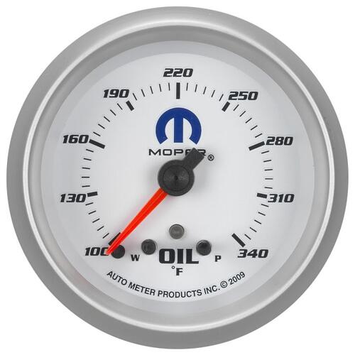 Autometer Gauge, Oil Temp, 2 5/8", 340ºf, Stepper Motor W/ Peak & Warn, White, Mopar, Mopar