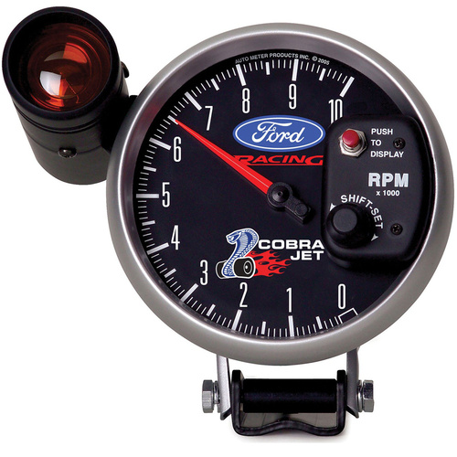 Autometer Gauge, For Ford Racing, Tachometer, 5 in., 0-10K RPM, Pedestal w/ EXT. Shift-Lite, 'obra Jet', Each