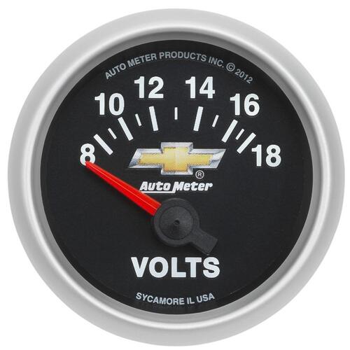 Autometer Gauge, Voltmeter, 2 1/16", 18V, Electric, Chevy Gold Bowtie, Chevy Gold Bowtie