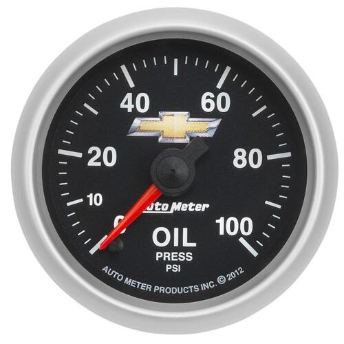 Autometer Gauge, Oil Press, 2 1/16", 100Psi, Digital Stepper Motor, Chevy Gold Bowtie, Chevy Gold Bo