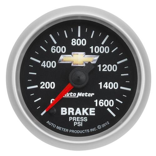 Autometer Gauge, Brake Press, 2 1/16", 1600Psi, Digital Stepper Motor, Chevy Gold Bowtie, Chevy Gold