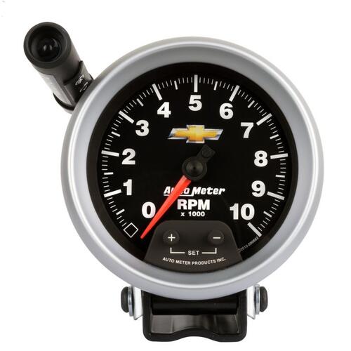 Autometer Gauge, Tachometer, 3 3/4", 10K Rpm, Pedestal W/ Ext. Quick-Lite, Chevy Gold Bowtie, Chevy