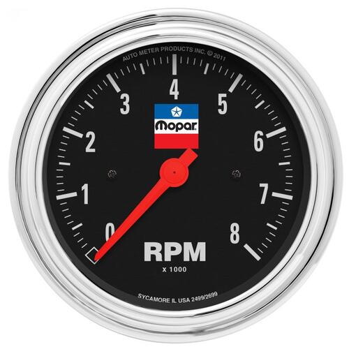 Autometer Gauge, Tachometer, 3-3/8", 8,000 Rpm, 4,6,8 Cyl, In-Dash, Mopar Classic, Mopar Classic