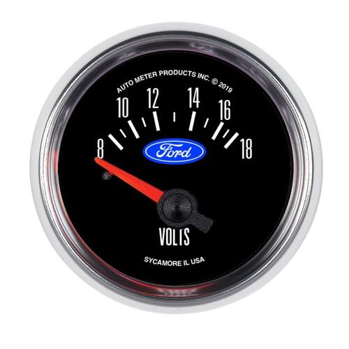 Autometer Gauge, Voltmeter, 2 1/16", 18V, Elec, Ford Racing, Ford