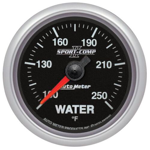 Autometer Gauge, Water Temp, 2 1/16", 100-250ºf, Spn 110, Sport-Comp Ii, Sport-Comp Ii