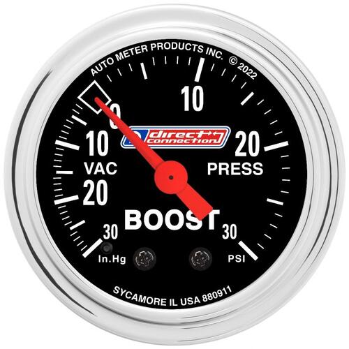 Autometer Gauge, Vac/Boost, 2 1/16", 30Inhg-30Psi, Mech, Mopar Direct Connection, Mopar Direct Conne