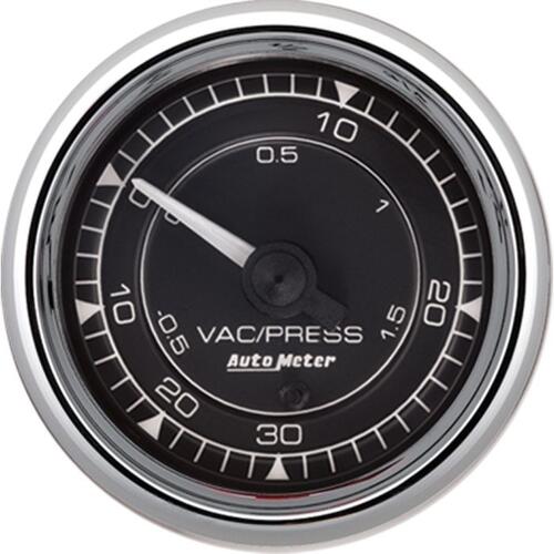 Autometer Gauge, Vac/Boost, 2 1/16", 30Inhg-30Psi, Mechanical,  Chrono Chrome, Chrono