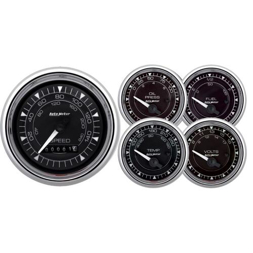 Autometer Gauge Kit, 5 Pc., 3 3/8" & 2 1/16", Elec. Speedometer, Chrono Chrome, Chrono