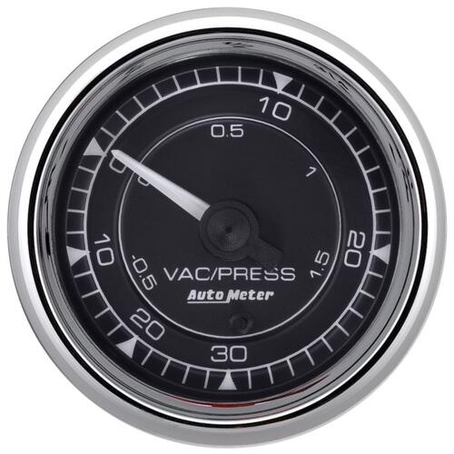 Autometer Gauge, Vac/Boost, 2 1/16", 30Inhg-30Psi, Digital Stepper Motor, Chrono Chrome, Chrono