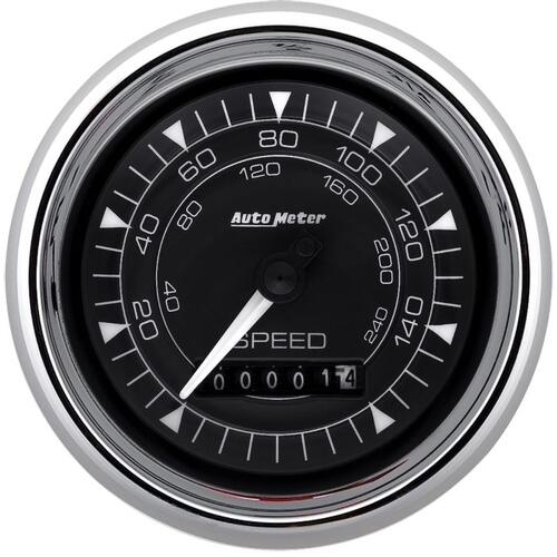 Autometer Gauge, Speedometer, 3 3/8", 160Mph, Elec. Programmable, Chrono Chrome, Chrono
