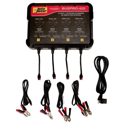 Autometer 4 Station Multi-Bank Charger, 20 Amps/Station, Flooded, Agm, Lifepo4, 120V