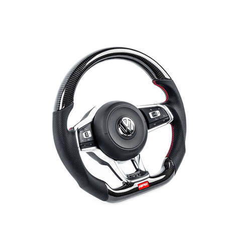 APR Steering Wheels, Carbon Fiber/Leather, Black, Red Stitching, Paddle Shift, Each