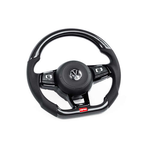 APR Steering Wheels, Carbon Fiber/Leather, Black, Silver Stitching, without Paddle Shift, Each