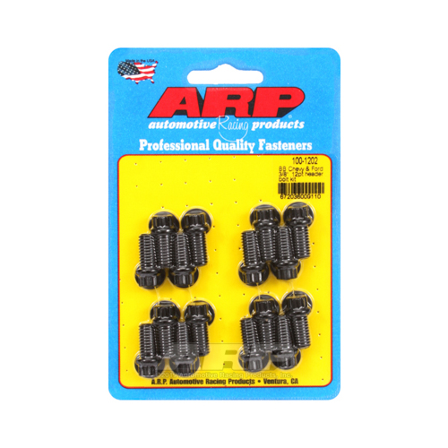 ARP Header Bolts, 12-Point, 3/8 in. Wrench, Custom 450, Black Oxide, For Chevrolet, For Ford, Set of 16