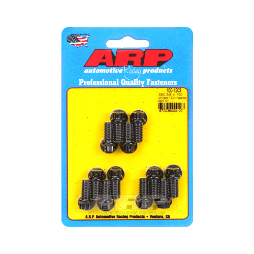 ARP Header Bolts, 12-Point, 3/8 in. Wrench, Custom 450, Black Oxide, For Chevrolet, Small Block, Drilled, Set of 12