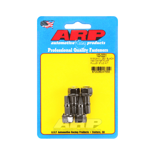 ARP Studs, Water Pump Pulley, Hex Head, 1/2 in. Wrench, 8740, Black Oxide, 5/16 in.-24 Thread, 1.25 in. OAL, Set of 4