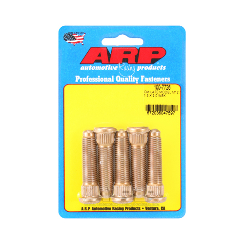 ARP Wheel Studs, Press-In, 0.509 in. Knurl, 12mm x 1.50 Thread, 80mm UHL, Late GM, Camaro, Firebird, Corvette, Pack of 5