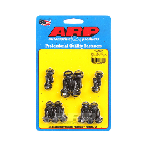 ARP Oil Pan Bolts, Fits Engines using 1-piece Rubber Oil Pan Gasket Only, Hex, Steel, Black Oxide, For Chevrolet, Small Block, Kit