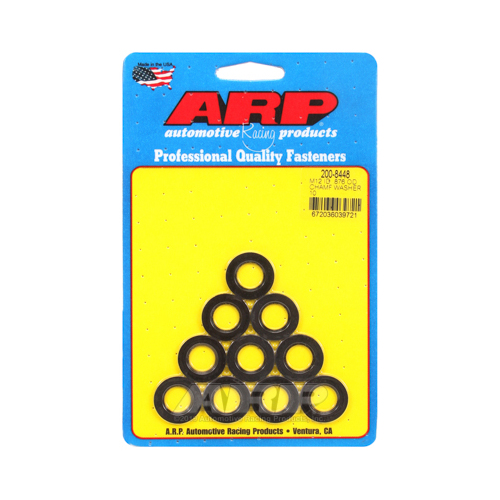 ARP Washer, Hardened, High Performance, Chamfer, Flat, 12mm ID, 22.2mm OD, 2.3mm Thick, Chromoly, Black Oxide, Set of 10