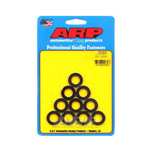ARP Washer, Hardened, High Performance, Flat, 1/2 in. ID, 0.875 in. OD, Chromoly, Black Oxide, 0.12 in. Thick, Set of 10