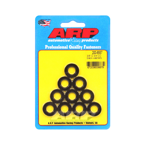 ARP Washer, Hardened, High Performance, Chamfer, Flat, 3/8 in. ID, 0.750 in. OD, Chromoly, Black Oxide, 0.012 in. Thick, Set of 10