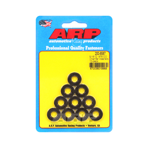 ARP Washer, Hardened, High Performance, Chamfer, Flat, 5/16 in. ID, 0.675 in. OD, 0.120 Thick, Chromoly, Black Oxide, Set of 10