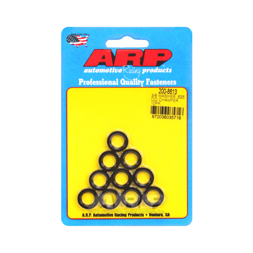ARP Washer, Hardened, High Performance, Chamfer, Flat, 3/8 in. ID, 0.625 in. OD, Chromoly, Black Oxide, 0.12 in. Thick, Set of 10