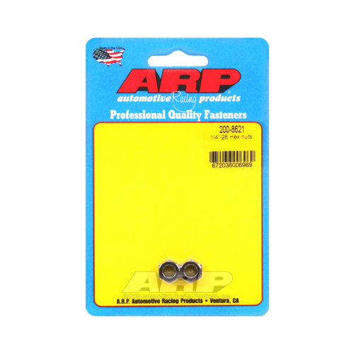 ARP Nut, Hex, 8740 Chromoly, Steel, Black, Flanged, 1/4 in.-28 Thread, 180000psi, Set of 2