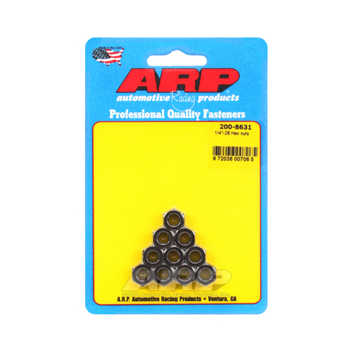 ARP Nut, Hex, 8740 Chromoly, Steel, Black, Flanged, 1/4 in.-28 Thread, 180000psi, Set of 10