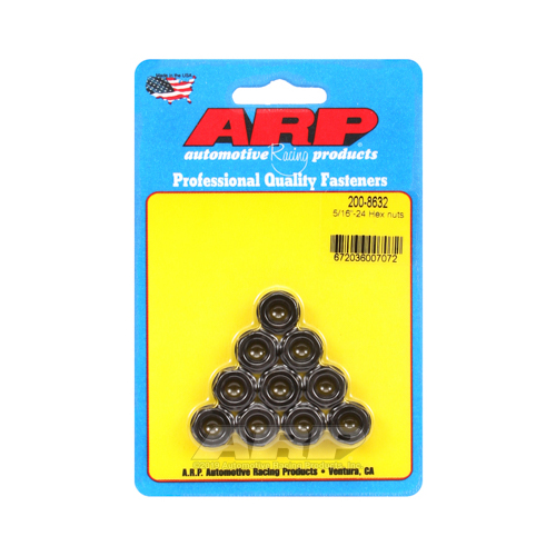 ARP Nut, Hex, 8740 Chromoly, Steel, Black, Flanged, 5/16 in.-24 Thread, 180000psi, Set of 10