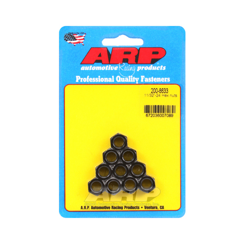 ARP Nut, Hex, 8740 Chromoly, Steel, Black, Flanged, 11/32 in.-24 Thread, 180000psi, Set of 10