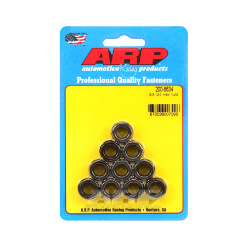 ARP Nut, Hex, 8740 Chromoly, Steel, Black, Flanged, 3/8 in.-24 Thread, 180000psi, Set of 10