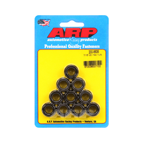 ARP Nut, Hex, 8740 Chromoly, Steel, Black, Flanged, 7/16 in.-20 Thread, 180000psi, Set of 10