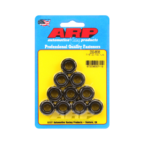 ARP Nut, Hex, 8740 Chromoly, Steel, Black, Flanged, 7/16 in.-20 Thread, 180000psi, Set of 10