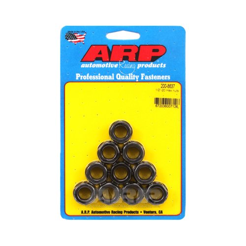 ARP Nut, Hex, 8740 Chromoly, Steel, Black, Flanged, 1/2 in.-20 Thread, 180000psi, Set of 10