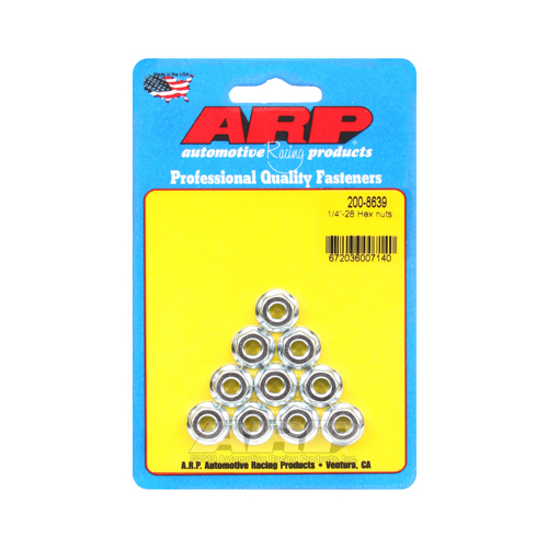 ARP Nut, Hex, Steel, Cadmium, Serrated Flange, 1/4 in.-28 Thread, Set of 10