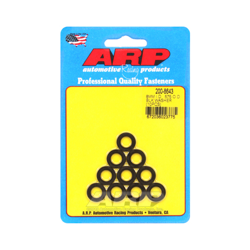 ARP Washer, Hardened, High Performance, Flat, 8mm ID, 14.5mm OD, 1.6mm Thick, Chromoly, Black Oxide, Set of 10
