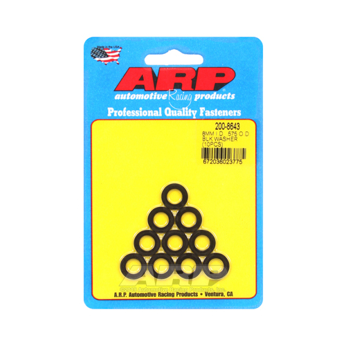 ARP Washer, Hardened, High Performance, Flat, 8mm ID, 14.5mm OD, 1.6mm Thick, Chromoly, Black Oxide, Set of 10