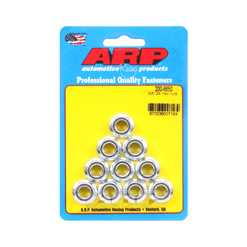 ARP Nut, Hex, Steel, Cadmium, Serrated Flange, 3/8 in.-24 Thread, Set of 10