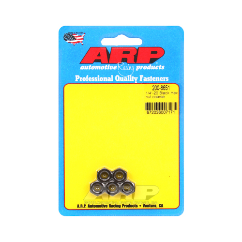 ARP Nut, Hex Head, Chromoly, Black Oxide, 1/4 in.-20 Standard Thread, Set of 5