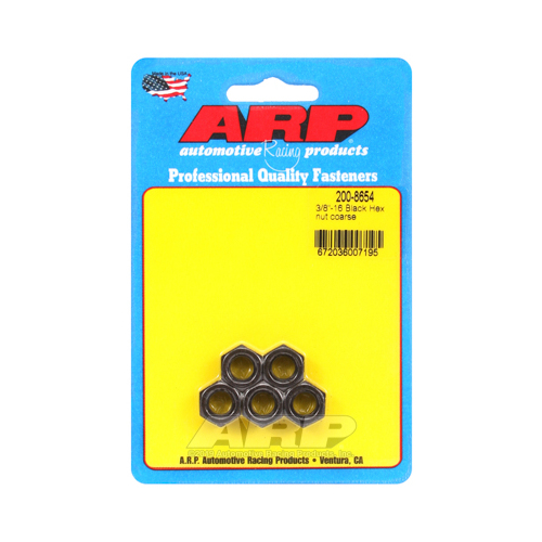 ARP Nut, Hex Head, Chromoly, Black Oxide, 3/8 in.-16 Standard Thread, Set of 5