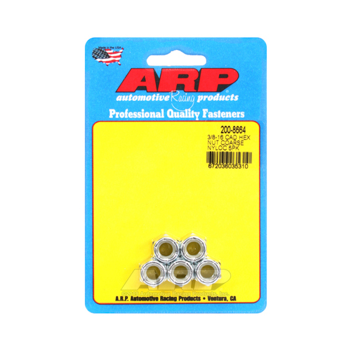 ARP Nut, Hex Head, Cad Plated Nyloc, Black Oxide, 3/8 in.-16 Standard Thread, Set of 5