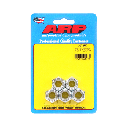 ARP Nut, Hex Head, Cad Plated Nyloc, Black Oxide, 1/2 in.-13 Standard Thread, Set of 5