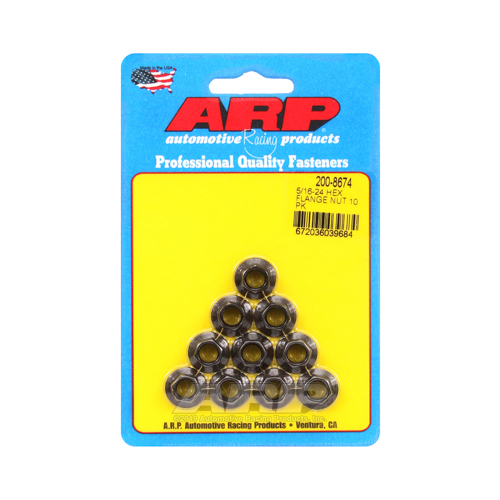 ARP Nut, Hex, 8740 Chromoly, Steel, Black, Flanged, 5/16 in.-24 Thread, 180000psi, Set of 10