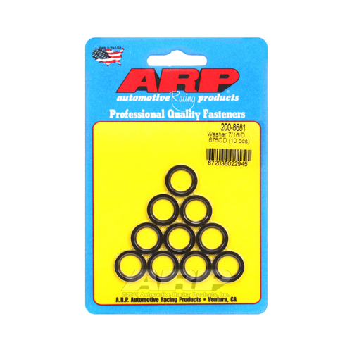 ARP Washer, Hardened, High Performance, Chamfer, Flat, 7/6 in. ID, 0.675 in. OD, Chromoly, Black Oxide, rod bolt washer, 0.062 in. Thick, Set of 10