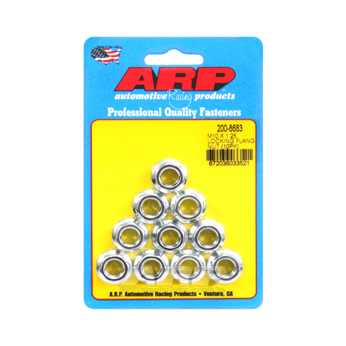 ARP Nut, Hex, Steel, Cadmium, Serrated Flange, 10mm x 1.25 Thread, Set of 10
